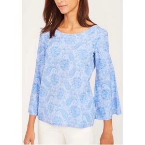 J. McLaughlin Coretta Boatneck Top Blouse Paisley Bell Sleeve Cotton Sz Small